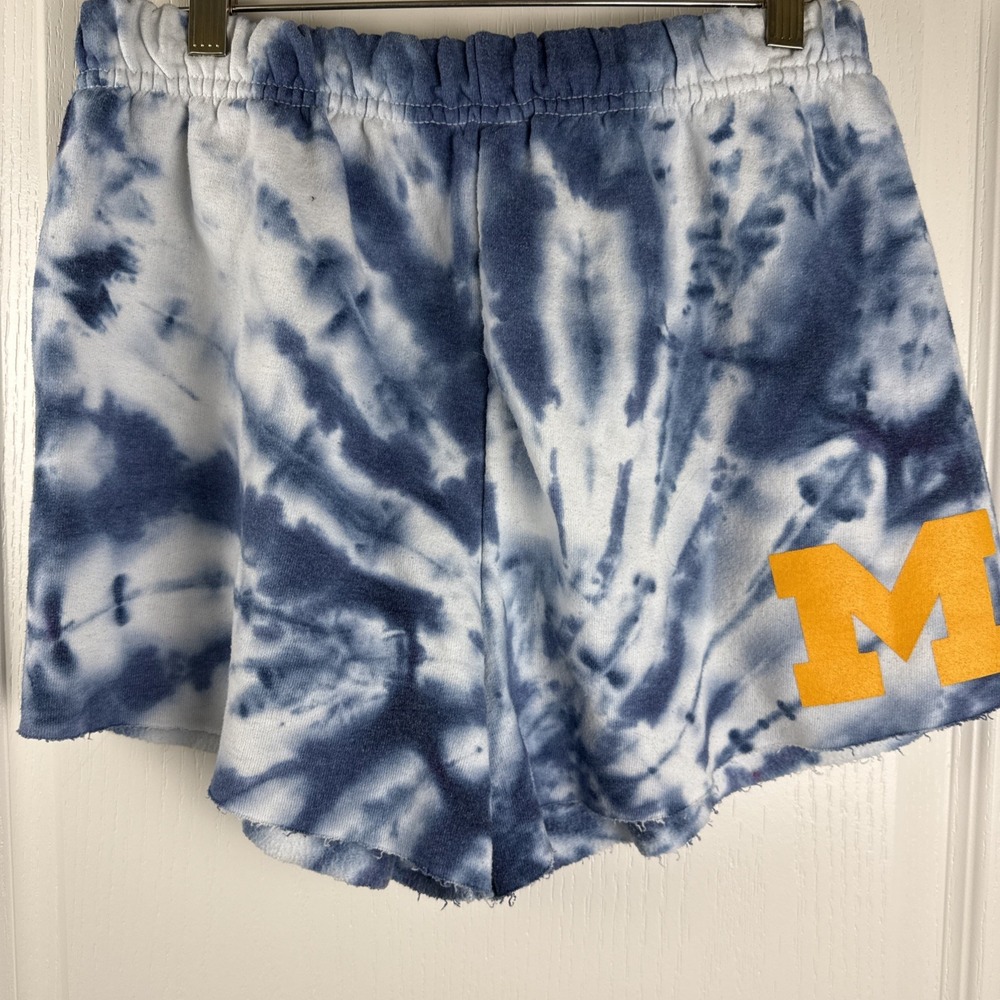 Michigan Wolverines Tie Dye Fleece Shorts Sz M Blue Gold M Logo Game Day